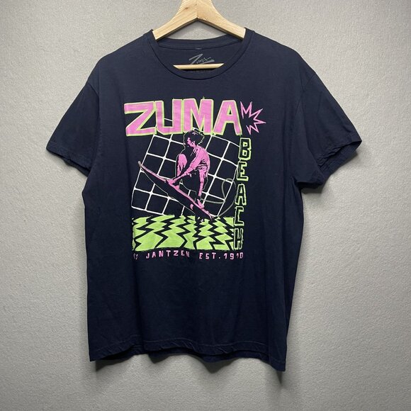 Zuma Beach Graphic Tee By Jantzen M Retro Surf Design Dark Navy - Picture 1 of 5